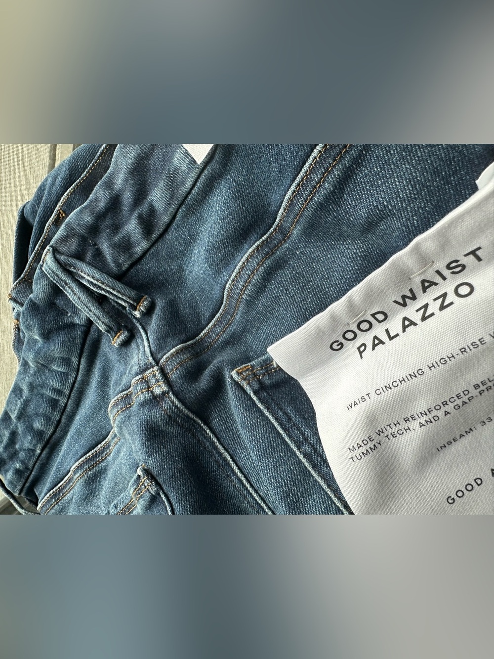 Good American Soft Tech Good Waist Palazzo Jeans Indigo Waist Cinching 16 - $178 - Picture 16 of 17